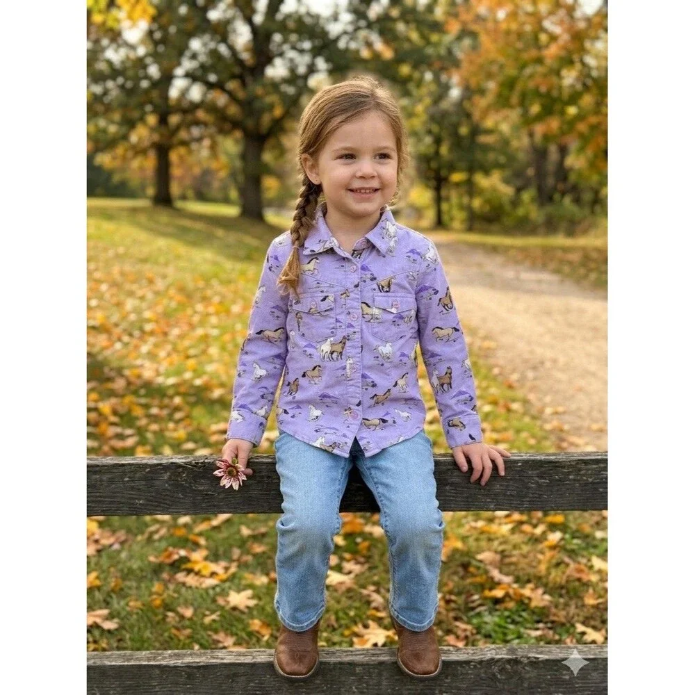 Gymboree Girls Size 4 Purple Corduroy Horse Western Shirt 2009